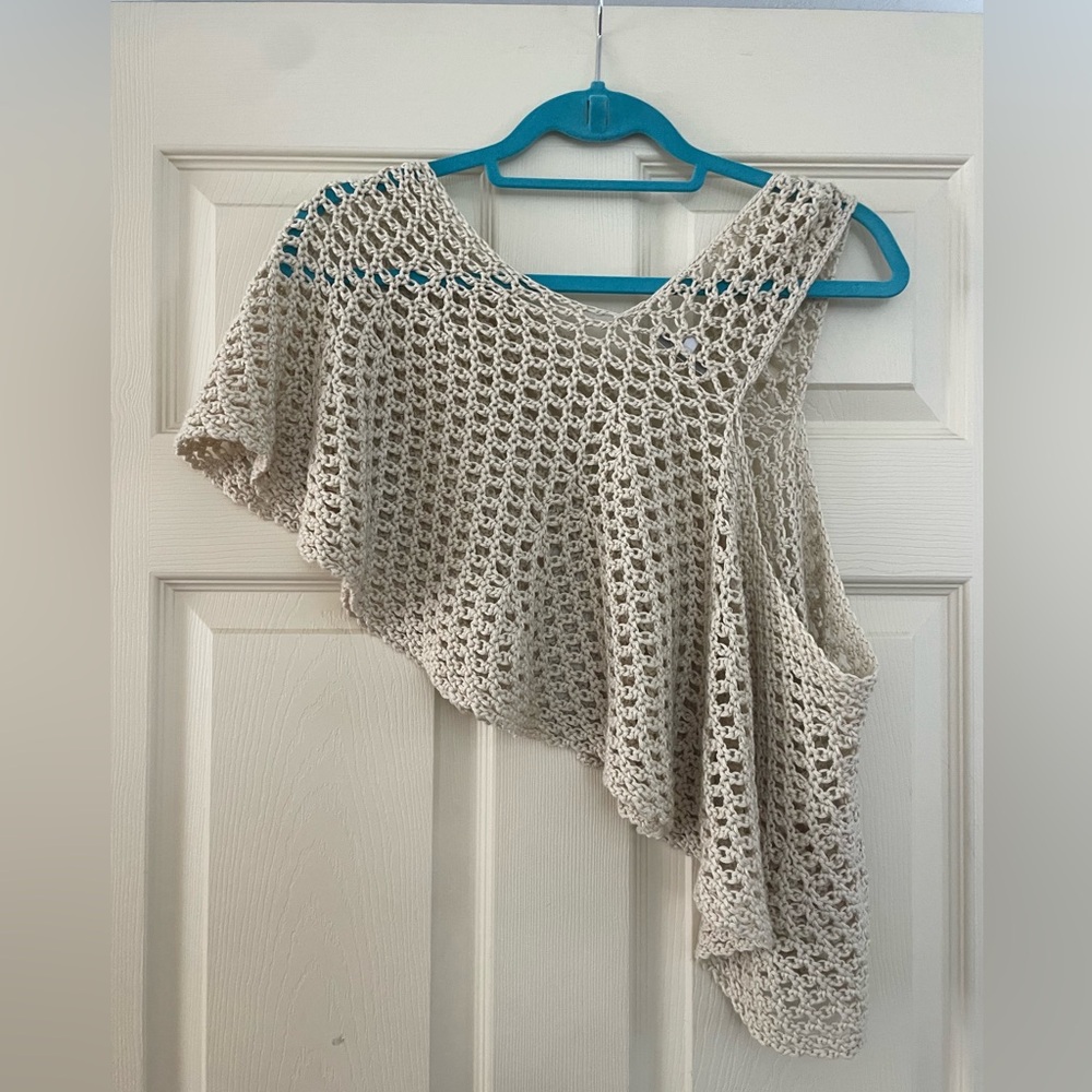 Asymmetric Beige Crocheted Top